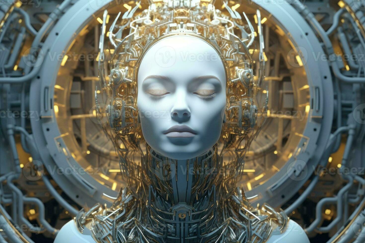 Dream of the machine, science fiction female artificial intelligence. Generative AI photo