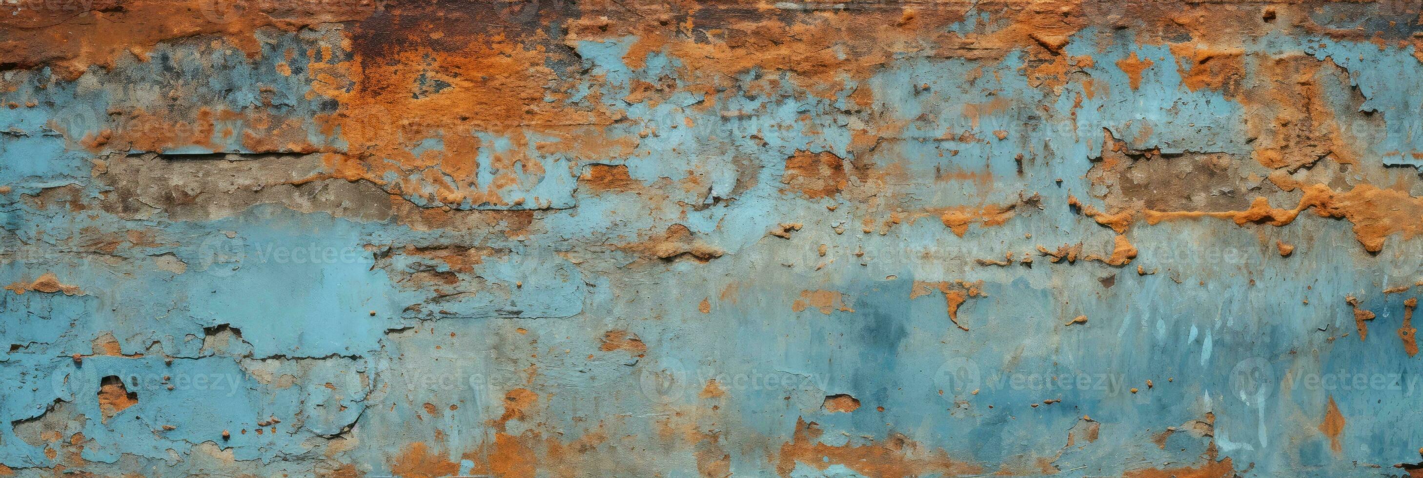Rustic rusty iron with peeling old blue paint, digital ai photo