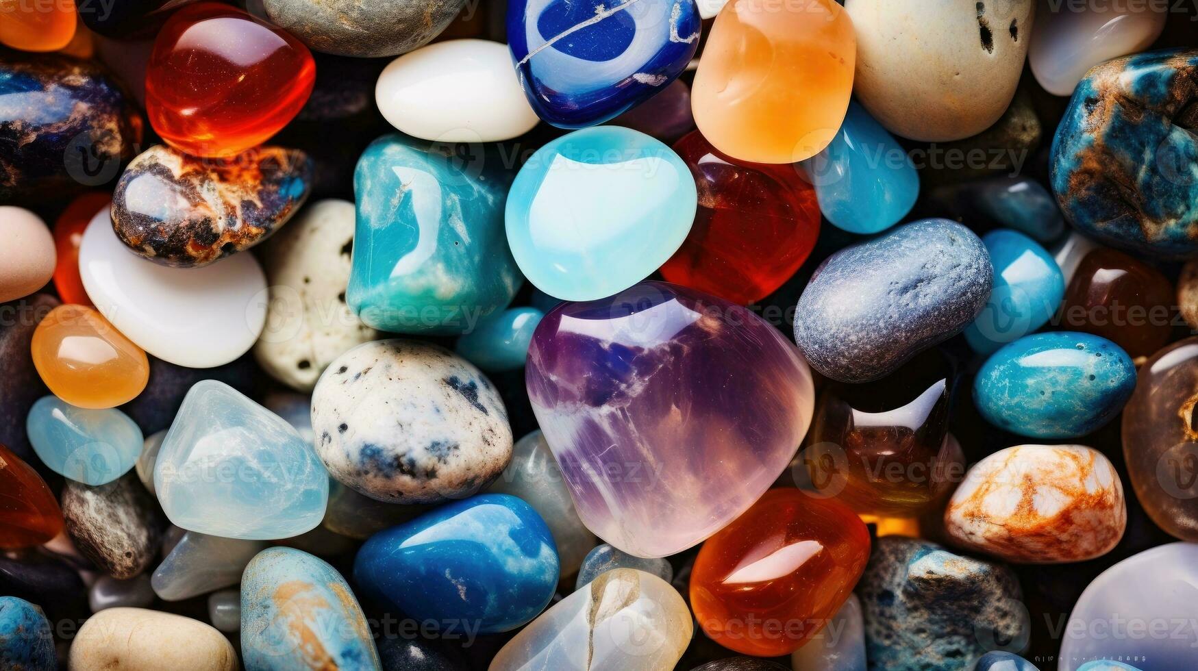 Beach gemstones. Pile of precious stones. Natural material for interior design, digital ai. photo