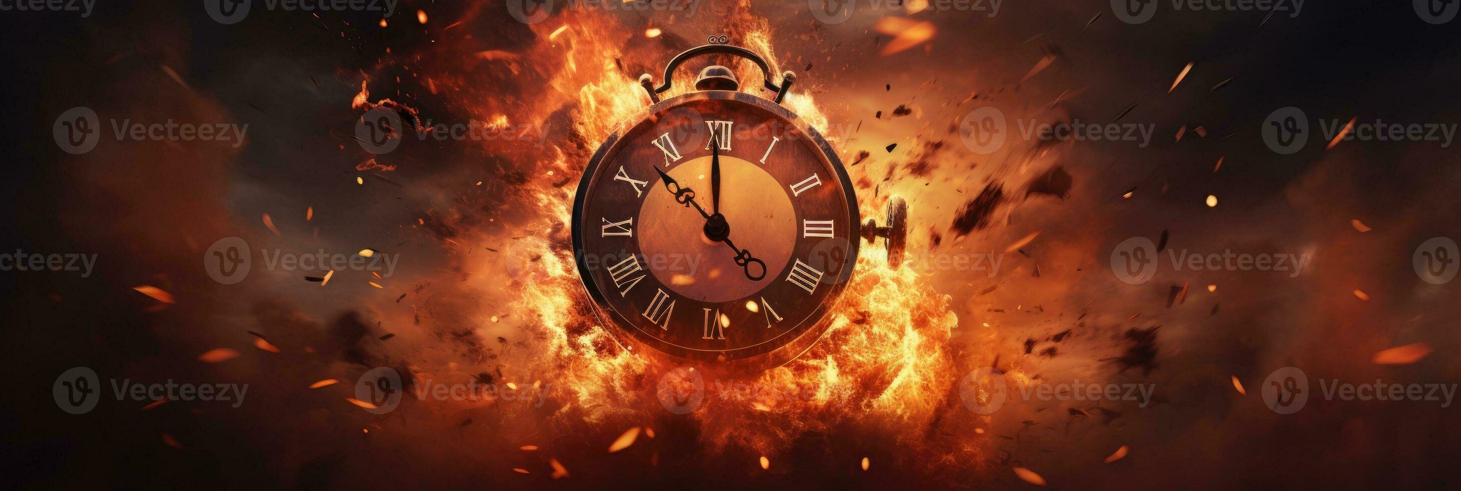 Clock on fire. Generative AI photo