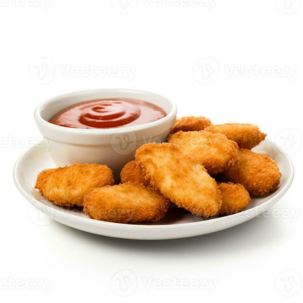 Chicken nuggets with dipping sauce isolated on white background side view photo
