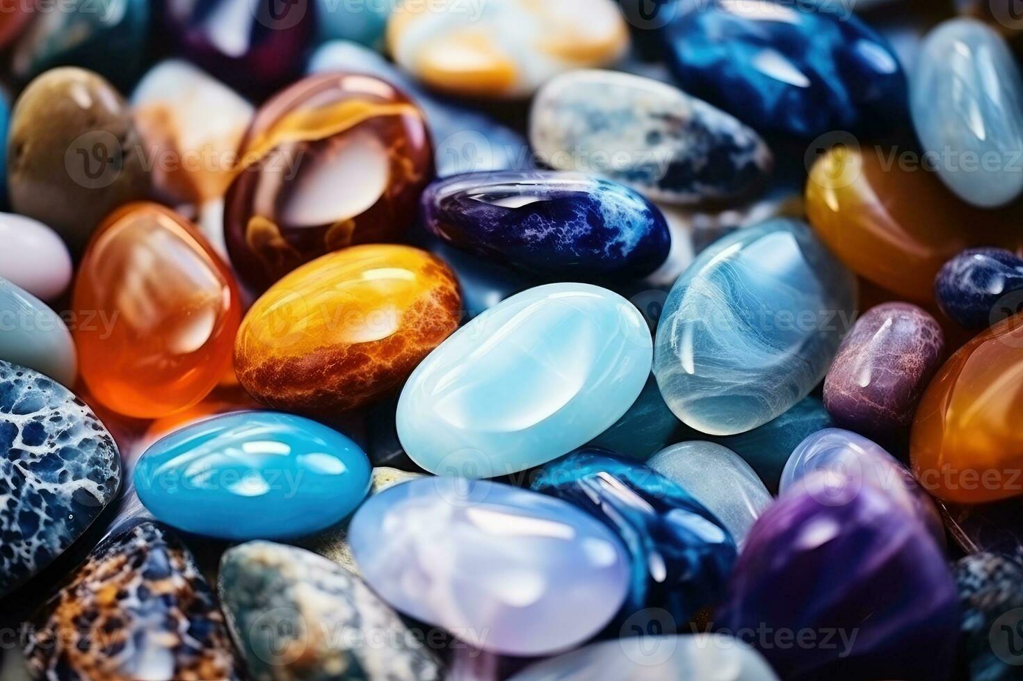 Beach gemstones. Pile of precious stones. Natural material for interior design, digital ai. photo