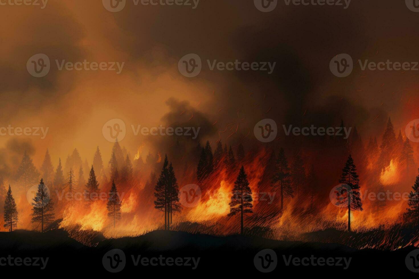 Forest fire. High flames in the forest photo
