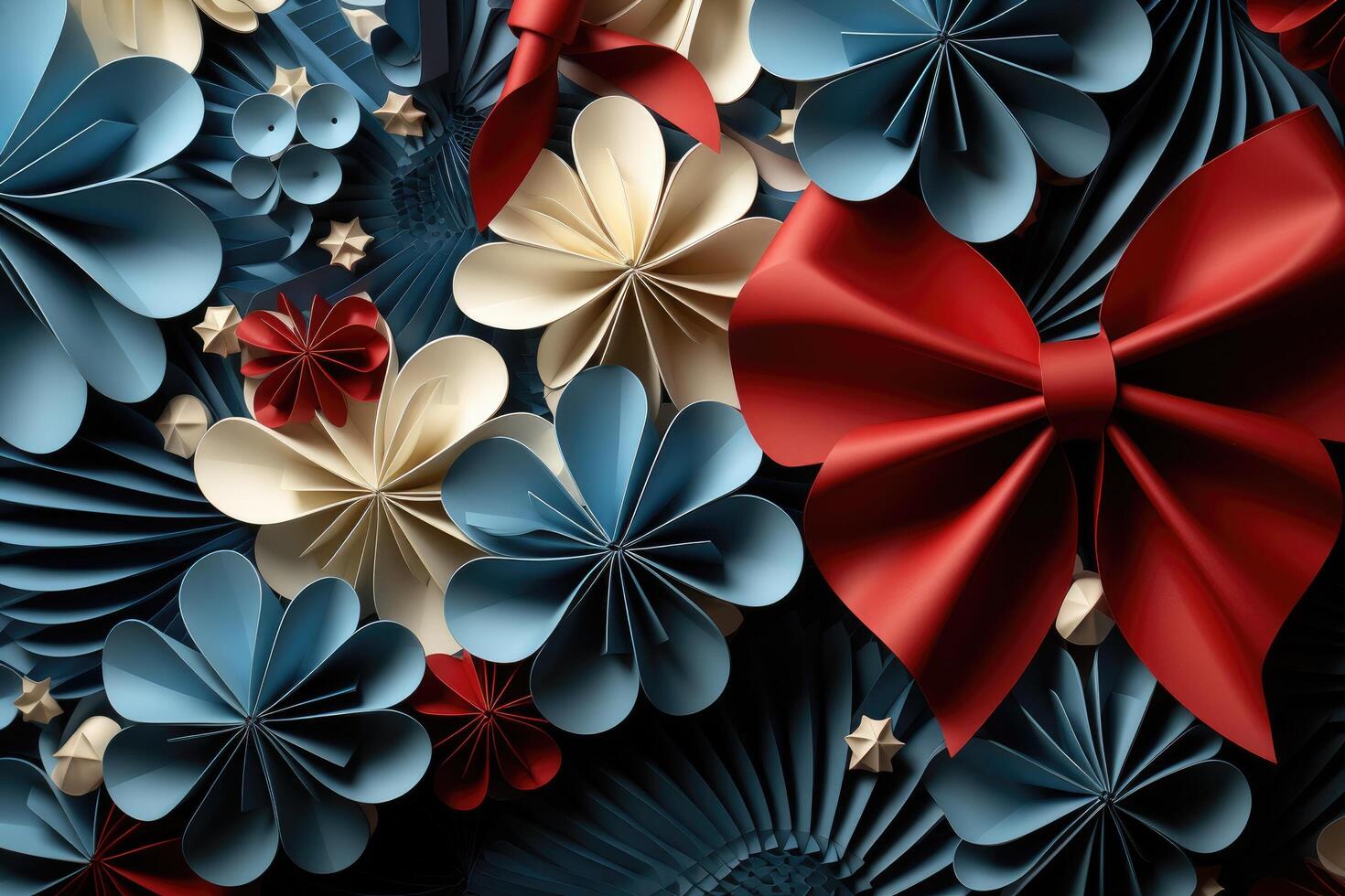 Paper flowers and confetti for Independence Day. Paper origami. photo