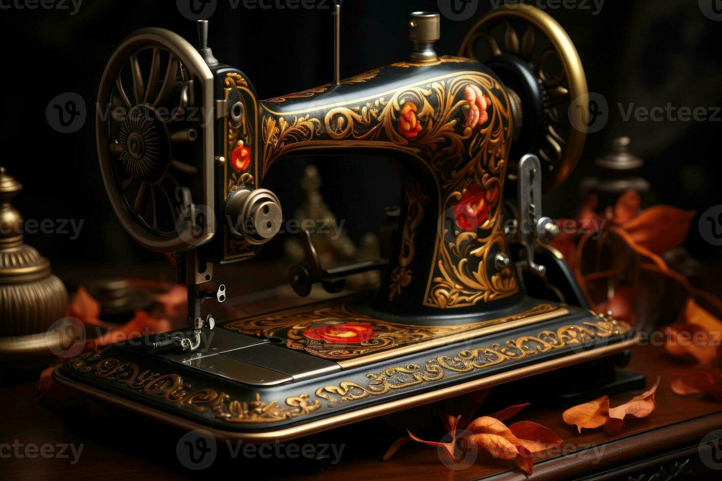 Vintage Sewing Machine. Generative AI photo