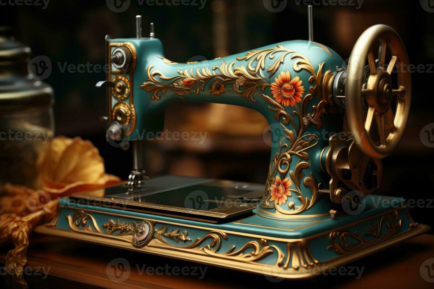Vintage Sewing Machine. Generative AI photo