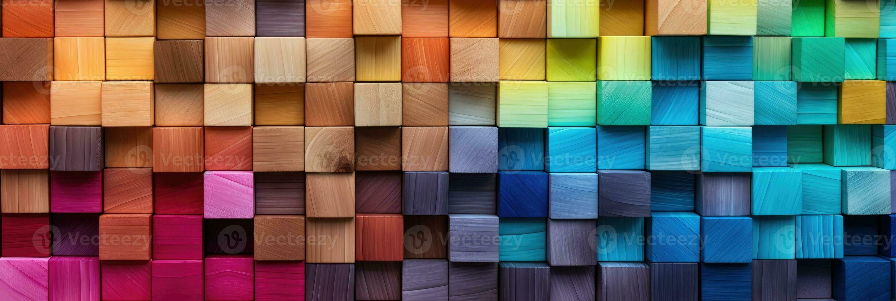 Abstract block stack wooden 3d cubes, colorful wood texture for backdrop photo