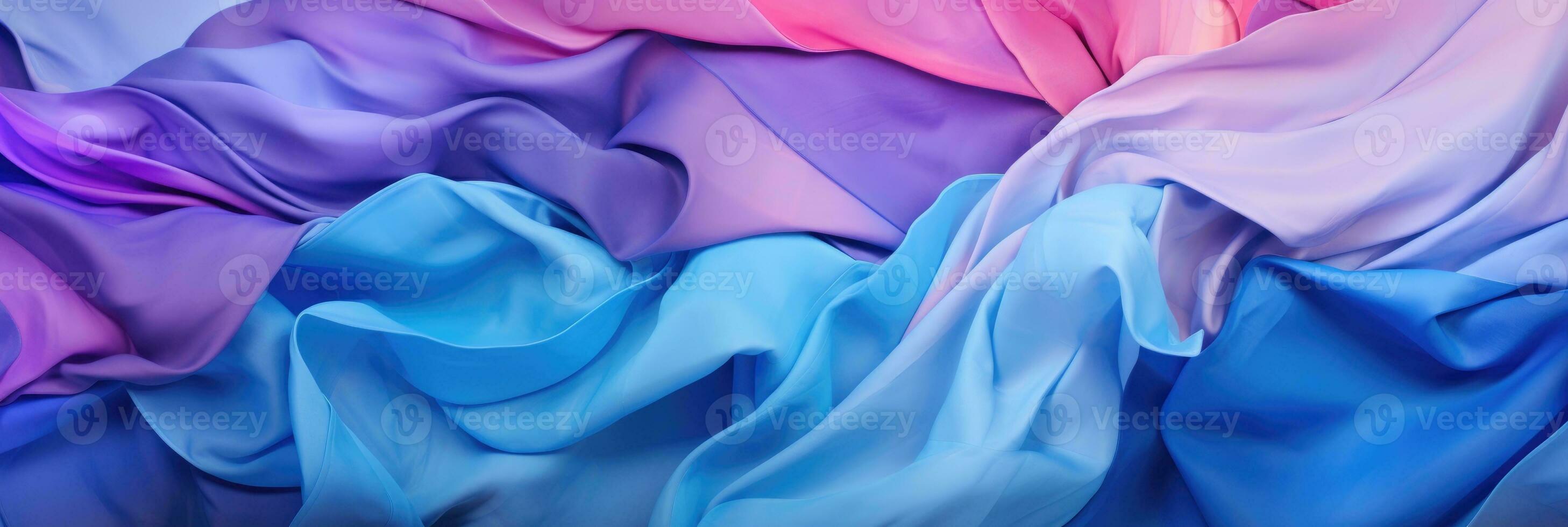 Abstract blue and pink background with folded textile ruffle. Generative AI photo