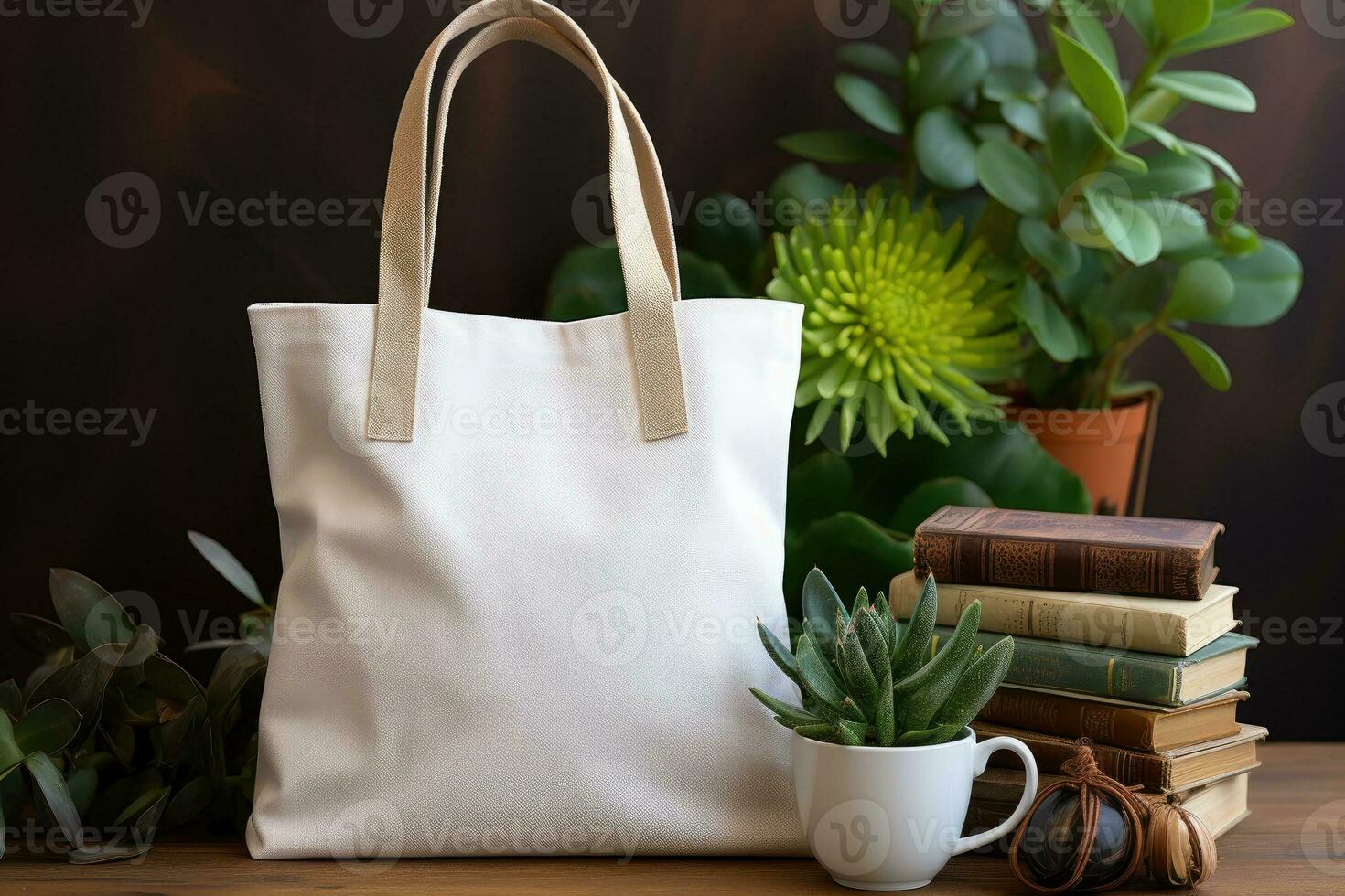 Blank canvas tote bag mockup in white eco friendly design with copy space concepts. Generative AI photo