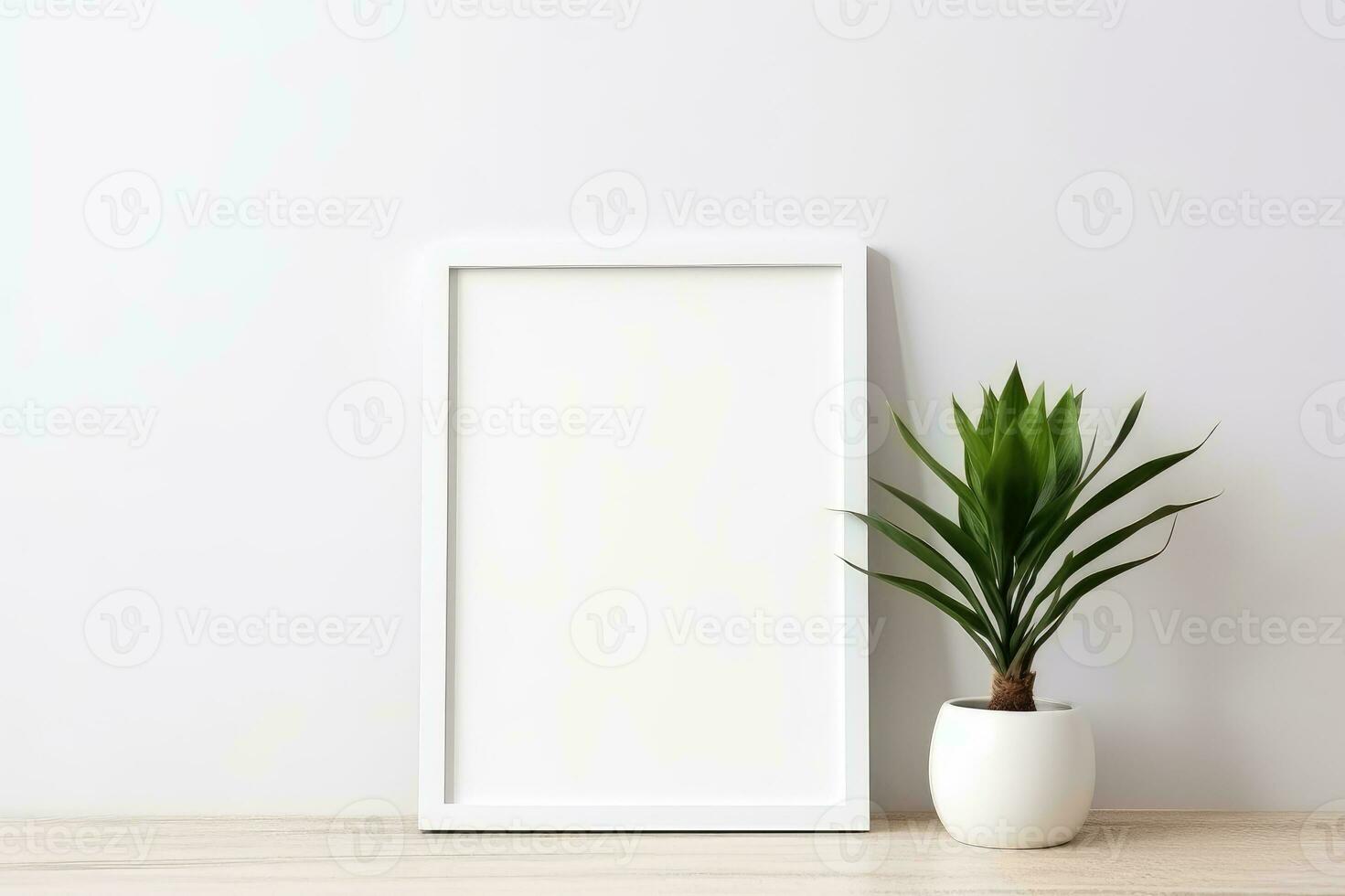Blank picture frame mockup on wall in modern interior. photo
