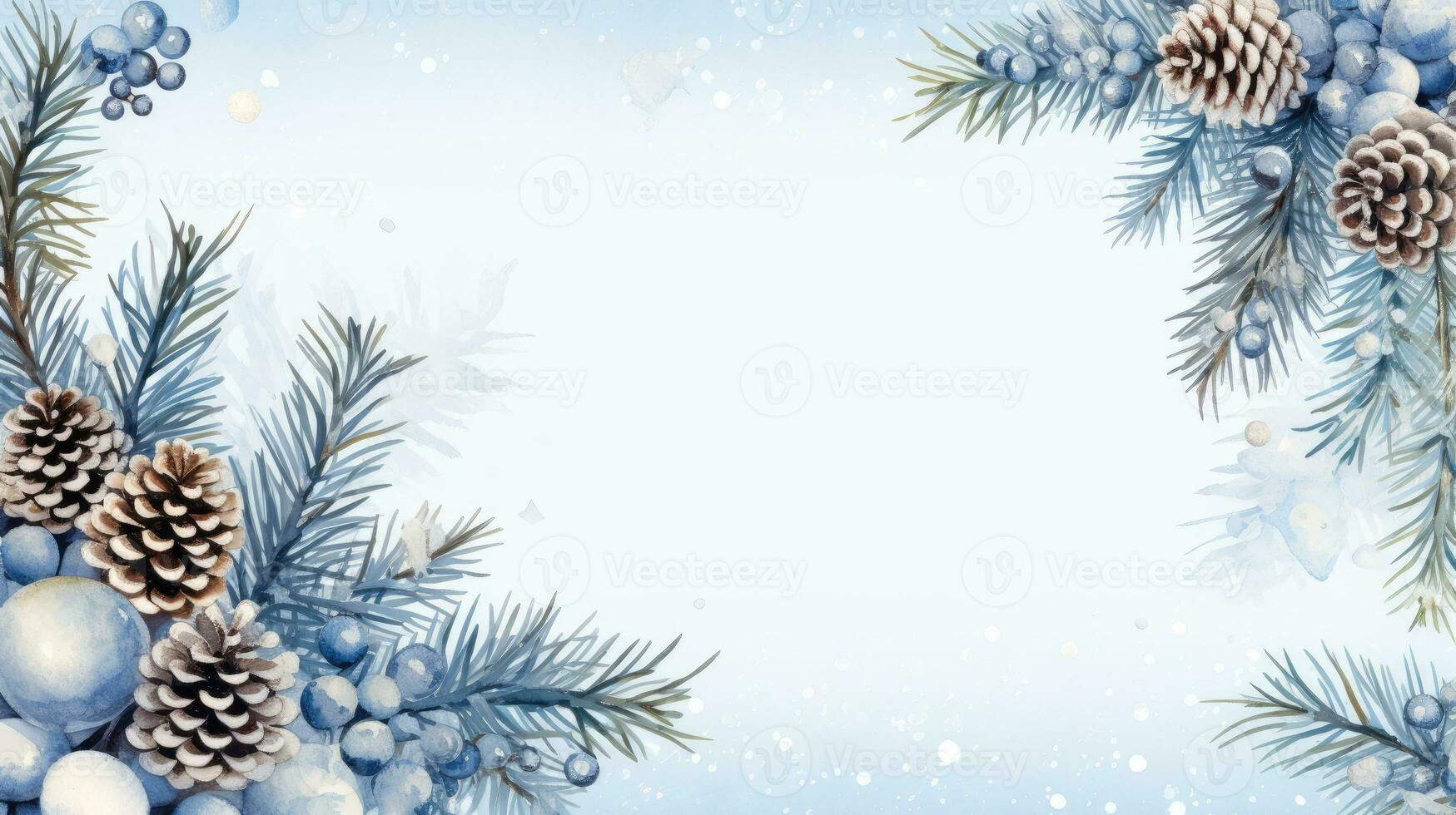 Christmas decoration with pine cones. Christmas background with space for text. Generative AI photo