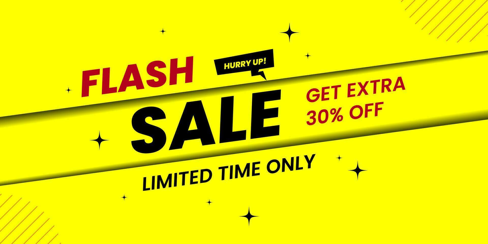 Flash sale promotion special offer limited in time. Sale banner with 30 percent off. Get extra discount invitation. Commercial poster, coupon or voucher vector illustration