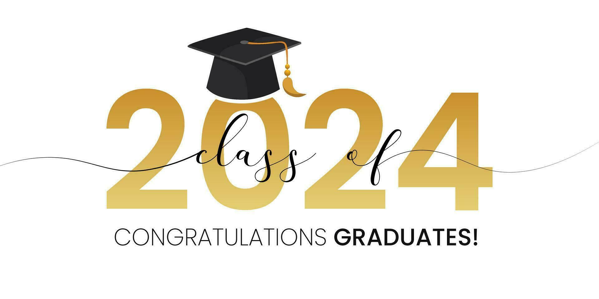 Vector illustration of gold design for graduation ceremony. Class of 2024. Congratulations graduates typography design template for shirt, stamp, logo, card, invitation etc.