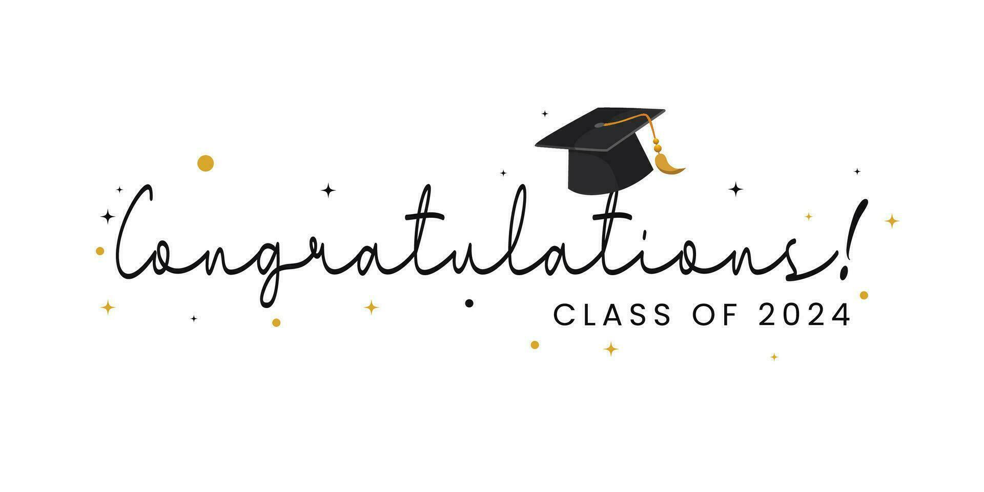 Congratulations Class of 2024 greeting sign. Congrats Graduated. Congrats banner. Handwritten brush lettering. Isolated vector text for graduation design, greeting card, poster, invitation