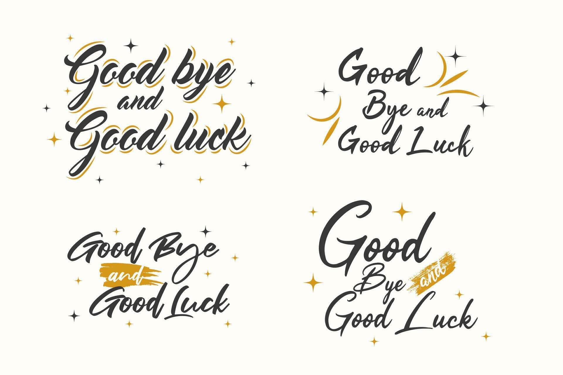 Set Of Good Bye And Good Luck Lettering Vector Design Collection Set Of Good Bye And Good Luck Lettering Design Collection Background Banner Placard Card And Poster Design Template With Text Inscription And Standard Color Illustration Free Vector