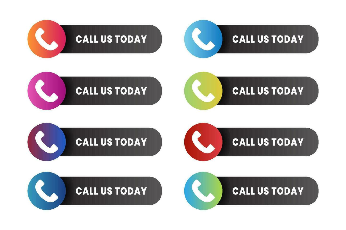 Set of CALL US TODAY web button vector illustration design with gradients color.