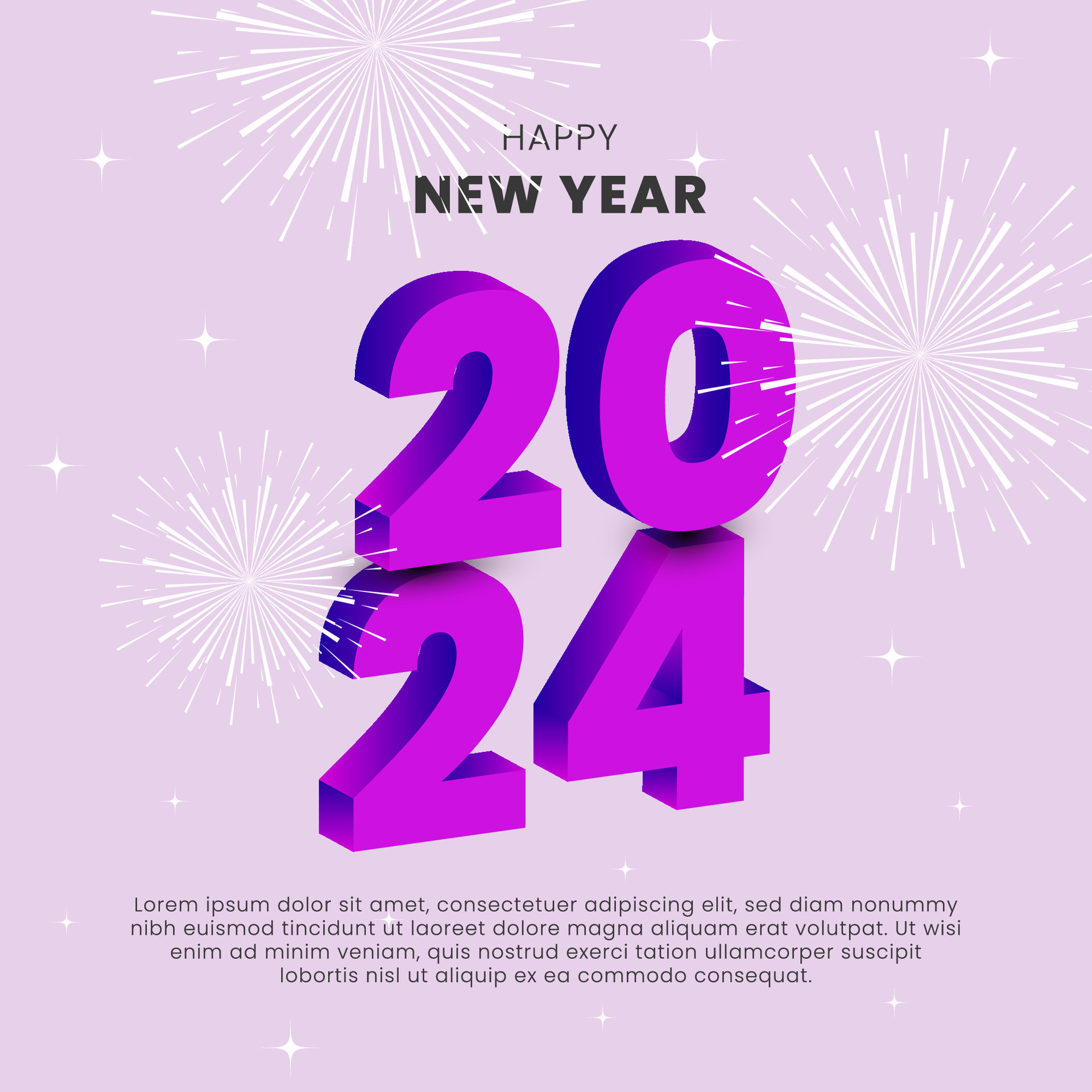 2024 new year celebration. Square template of 2024 new year for cover, card and post template