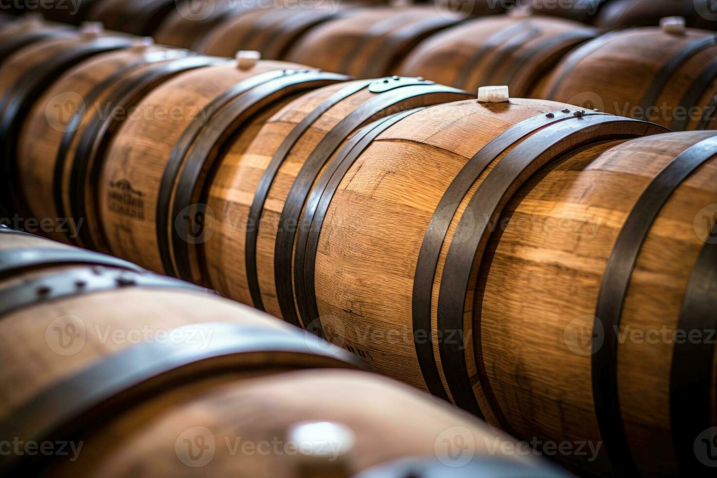 Wooden oak Port barrels in neat rows photo