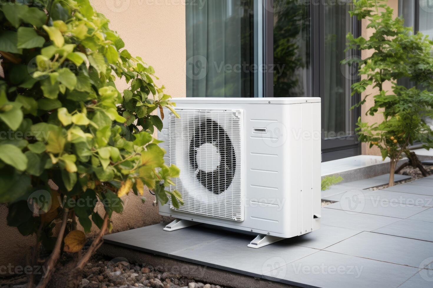 Air source heat pump installed in residential building. photo