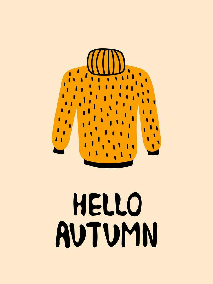 Hello Autumn Greeting Card with sweater and lettering vector