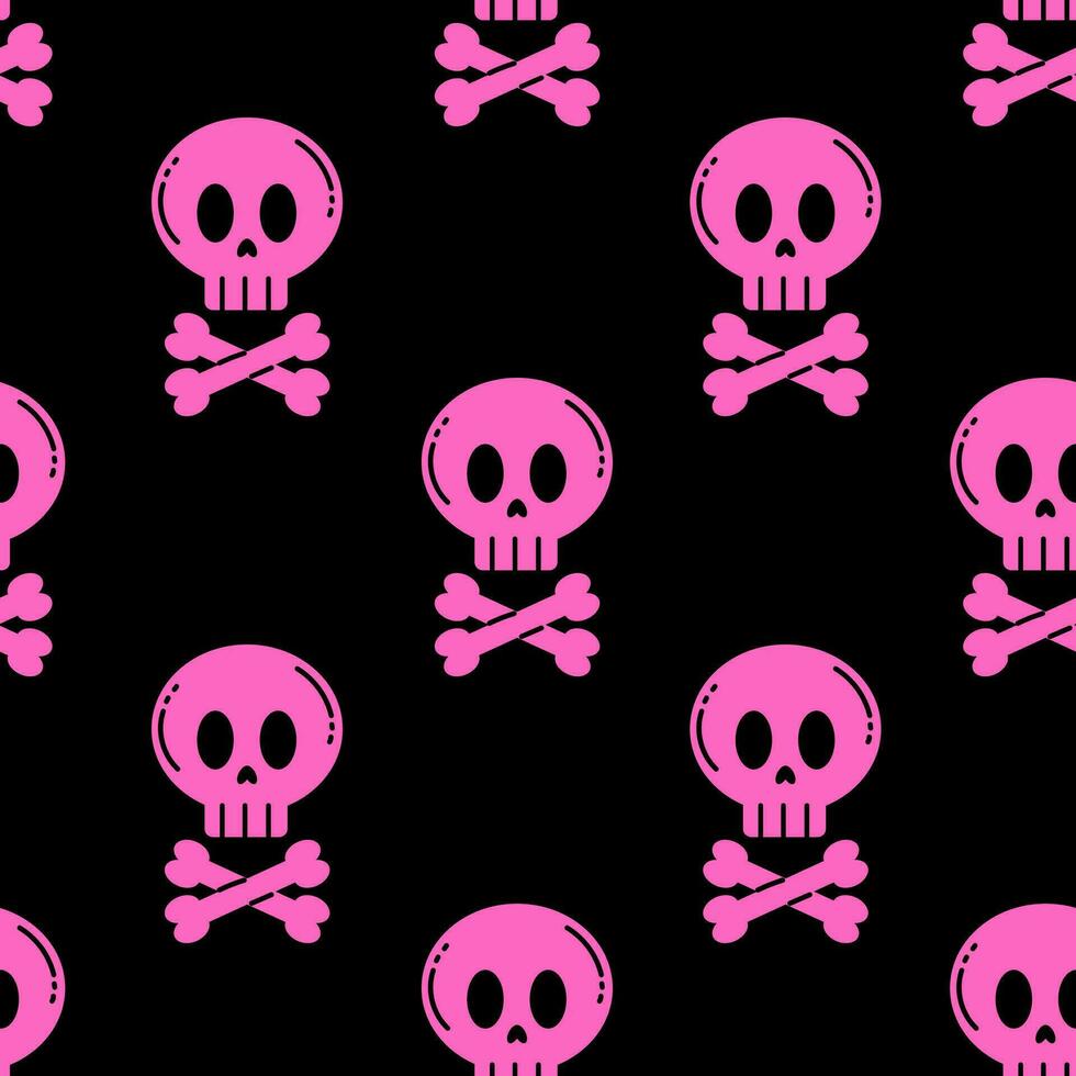Pink skull with crossed bones seamless pattern vector