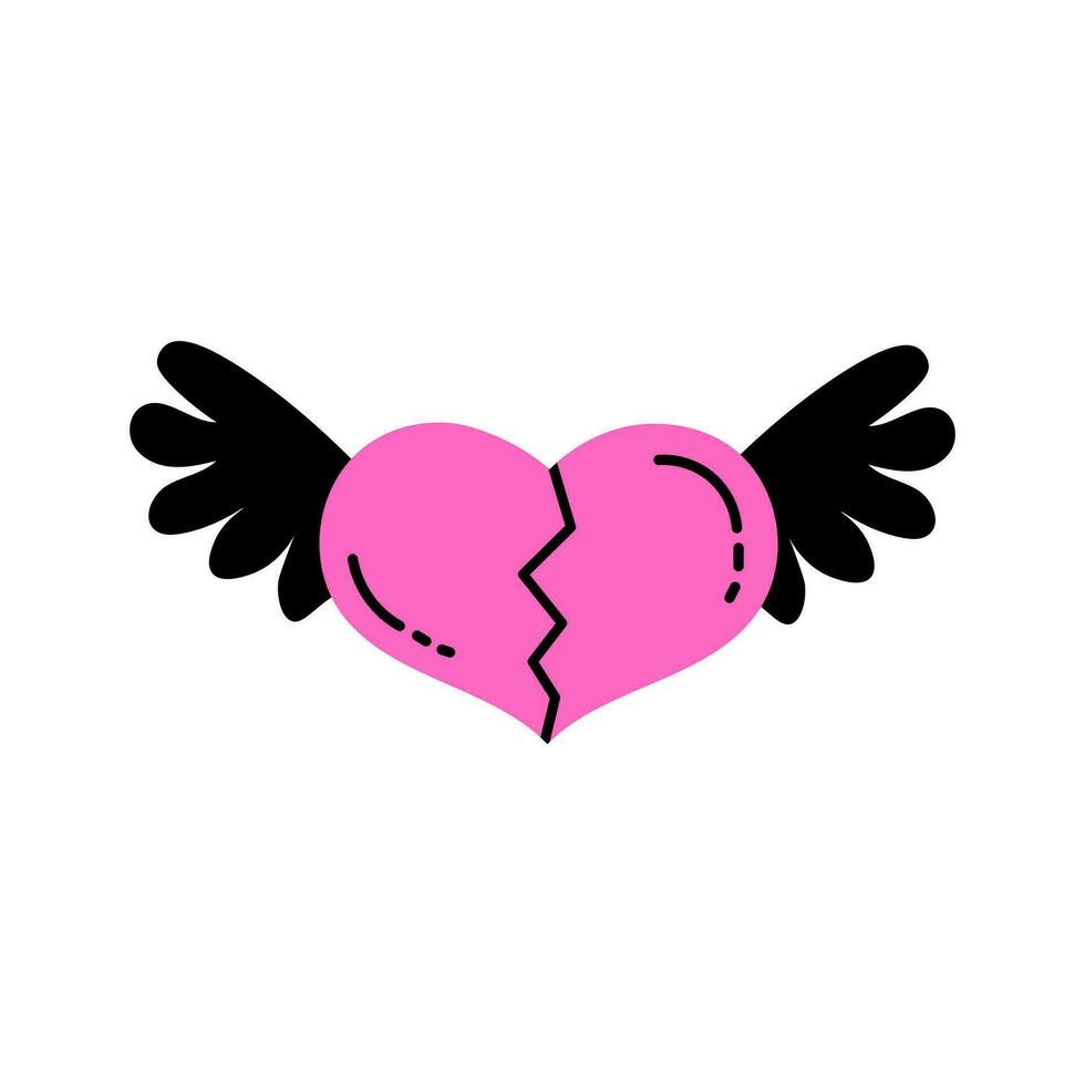 Broken pink heart with wings vector