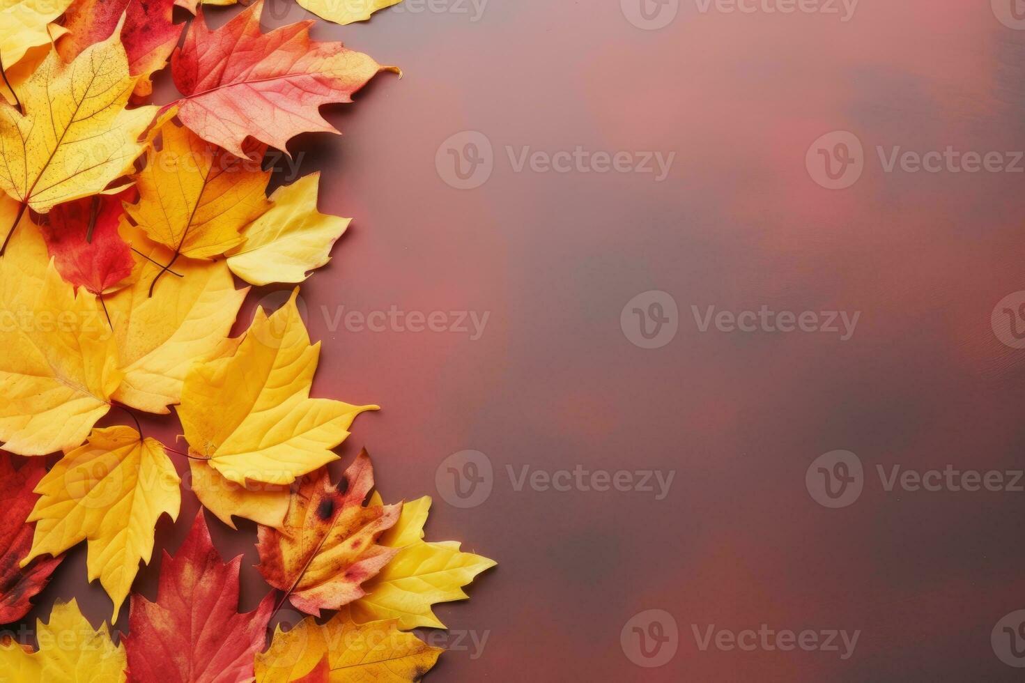 Autumn background with colored leaves on yellow background. Generative AI photo