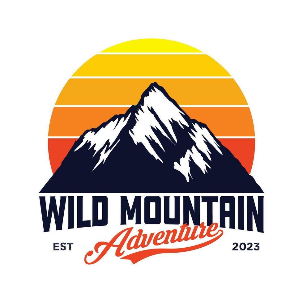 Mountain with sunset vector illustration in retro style, perfect for t shirt design and adventure club logo