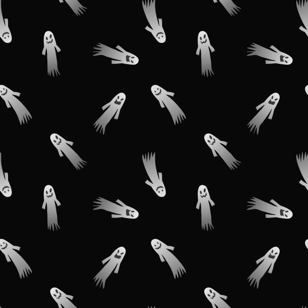 Vector - Abstract seamless pattern of many white ghost flying on black background.