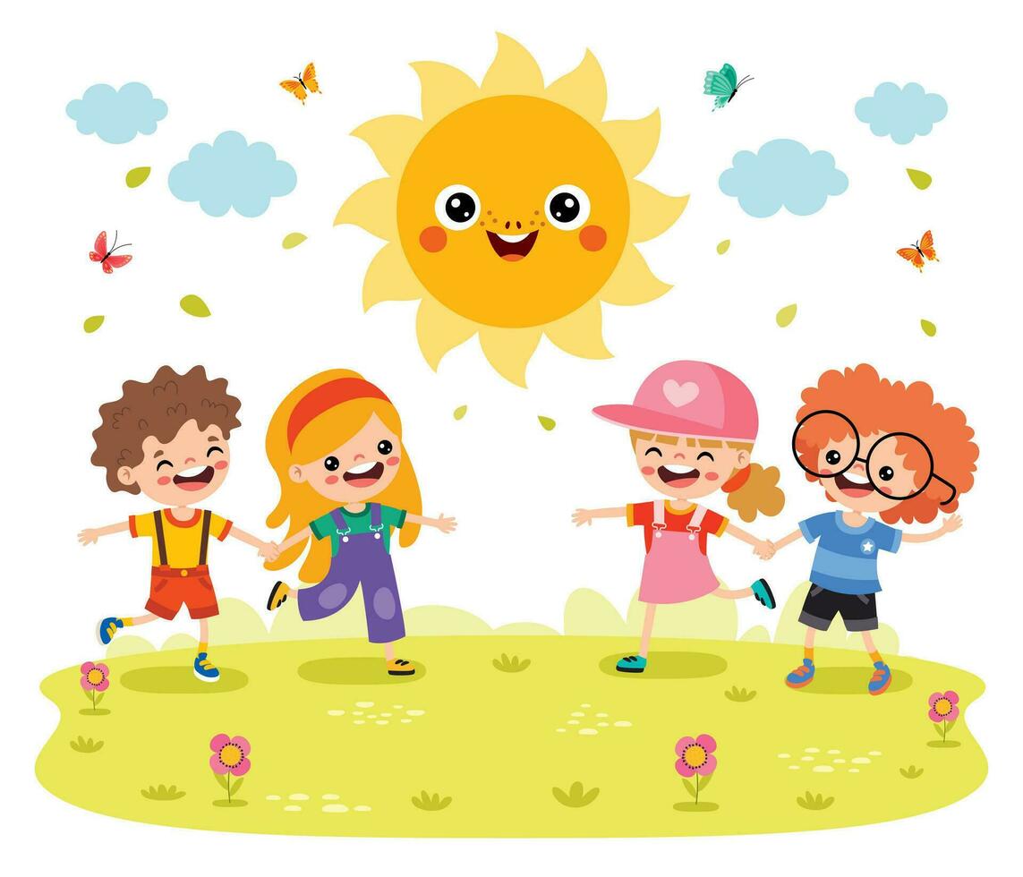 Kids Playing At Nature With Sun vector