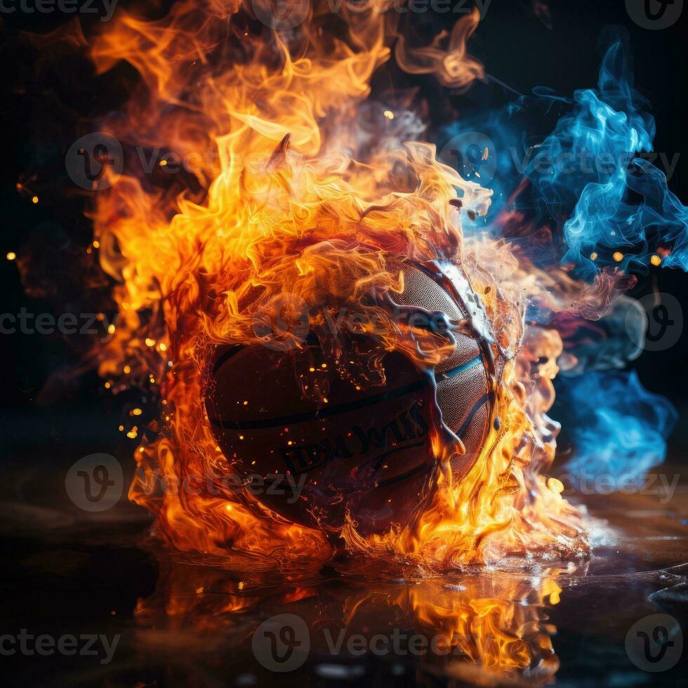 Basketball on fire. Generative AI photo