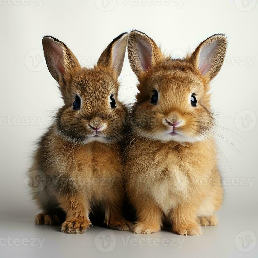 Conejo y conejito en blanco antecedentes. generativo ai foto