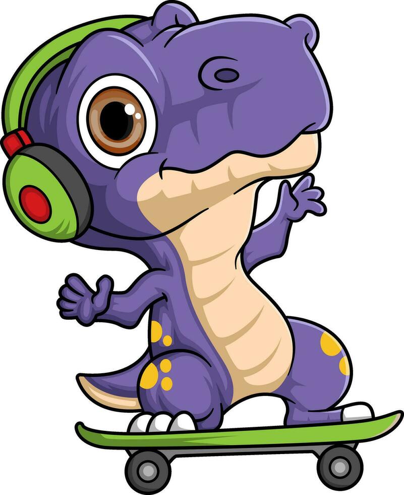 Cartoon funny baby tyrannosaurus dinosaur playing skateboard vector