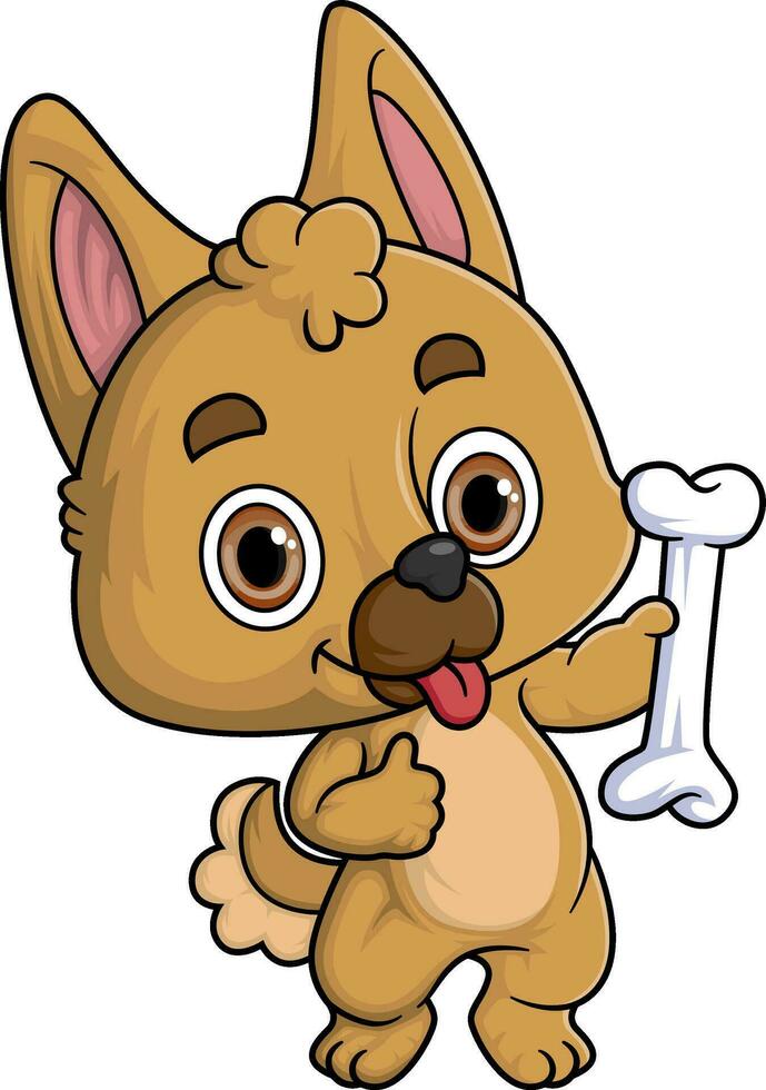 Cartoon funny dog  holding big bone vector