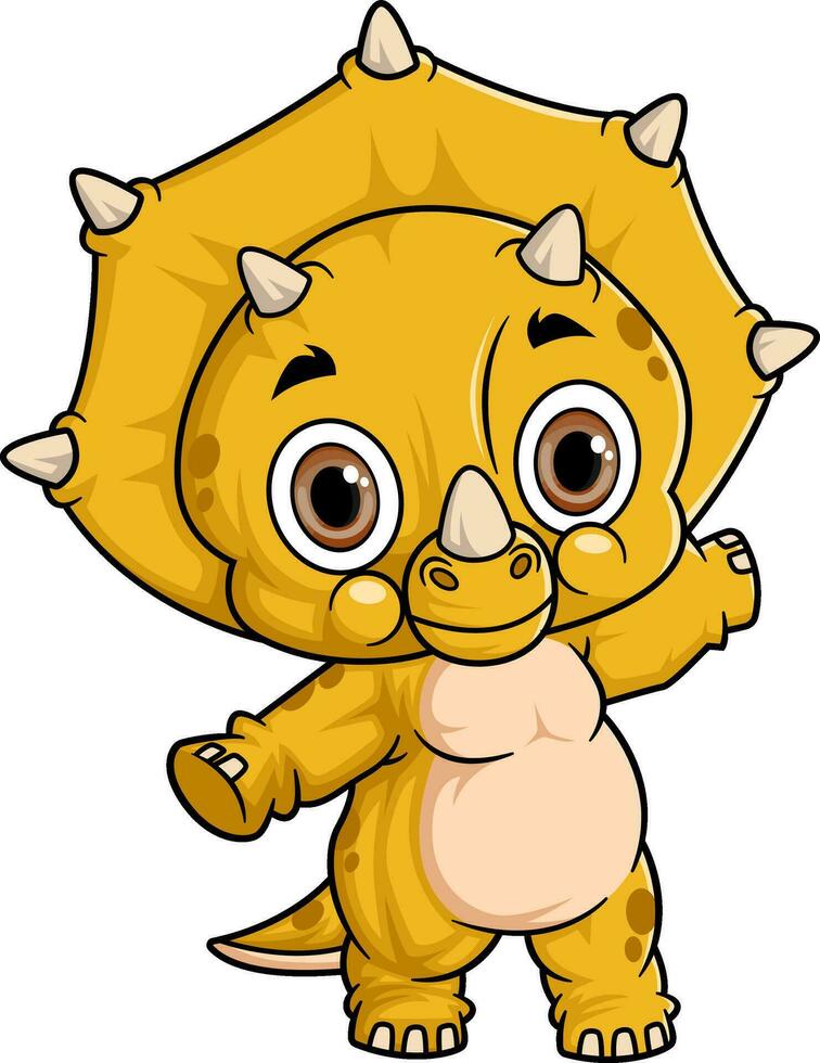 Cartoon funny little triceratops with welcome pose vector