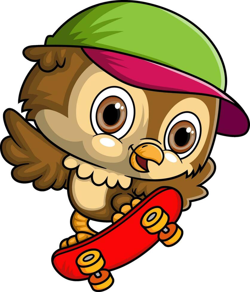 Cartoon little owl playing skateboard vector