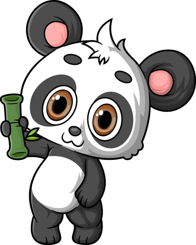 Cartoon cute baby panda holding bamboo vector