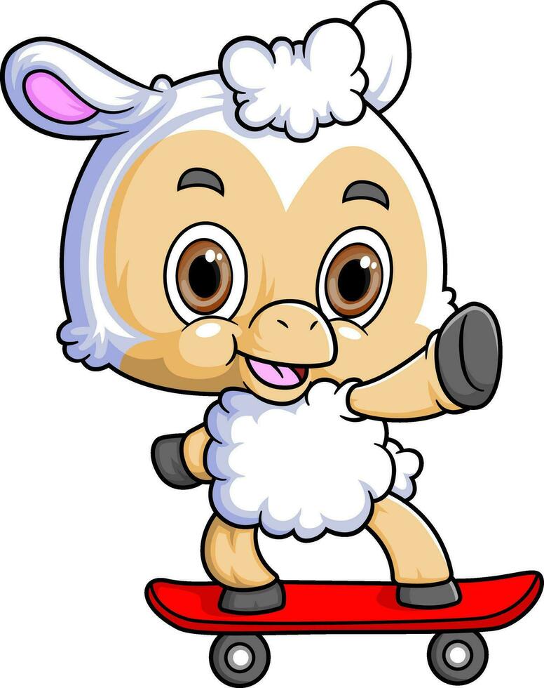 dibujos animados pequeño oveja jugando patineta vector