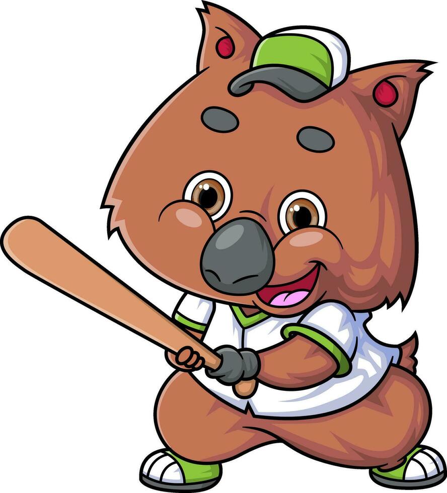 dibujos animados linda quokka personaje jugando béisbol en blanco antecedentes vector