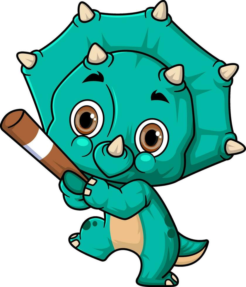 dibujos animados gracioso pequeño triceratops jugando béisbol vector