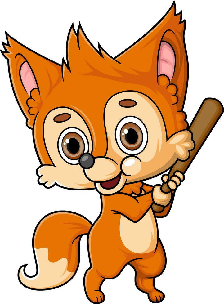 Cartoon cute little fox playing baseball vector