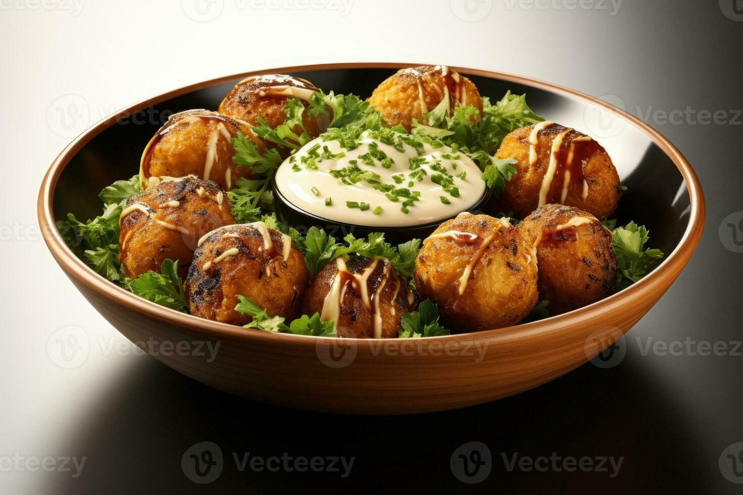 Fresh vegetarian falafel on plate. Generative AI photo