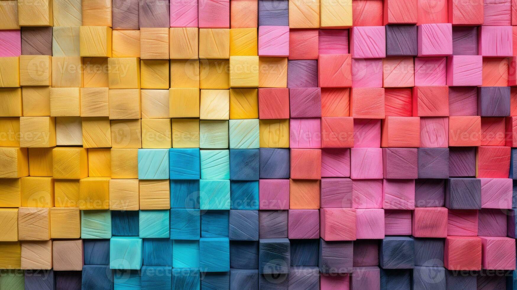 Abstract block stack wooden 3d cubes, colorful wood texture for backdrop photo