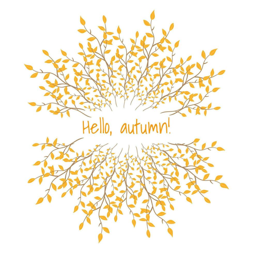 A frame of branches with autumn leaves on a white background. Hello, autumn. Vector illustration in a flat style.