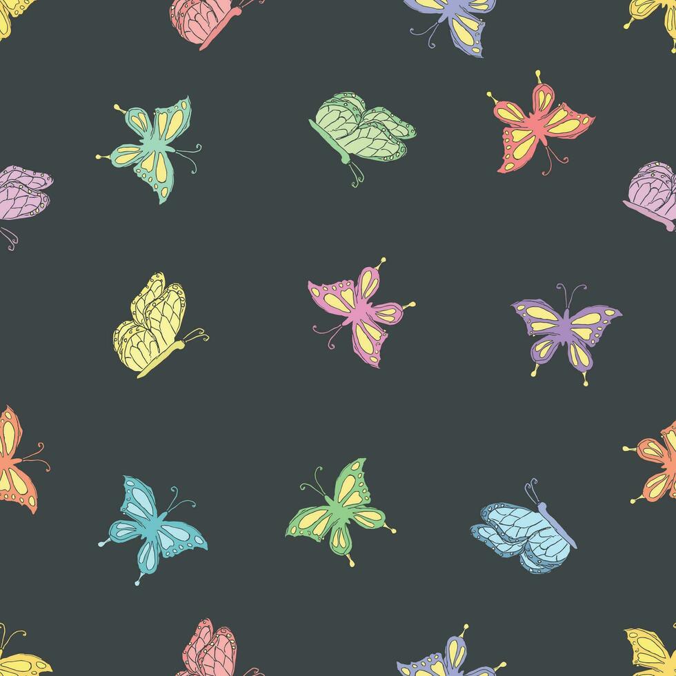 Seamless butterfly pattern. Drawn butterfly background vector