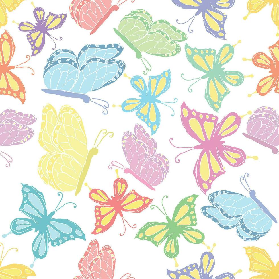 Seamless butterfly pattern. Drawn butterfly background vector
