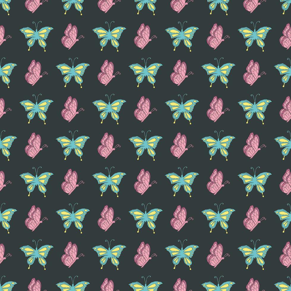 Seamless butterfly pattern. Drawn butterfly background vector