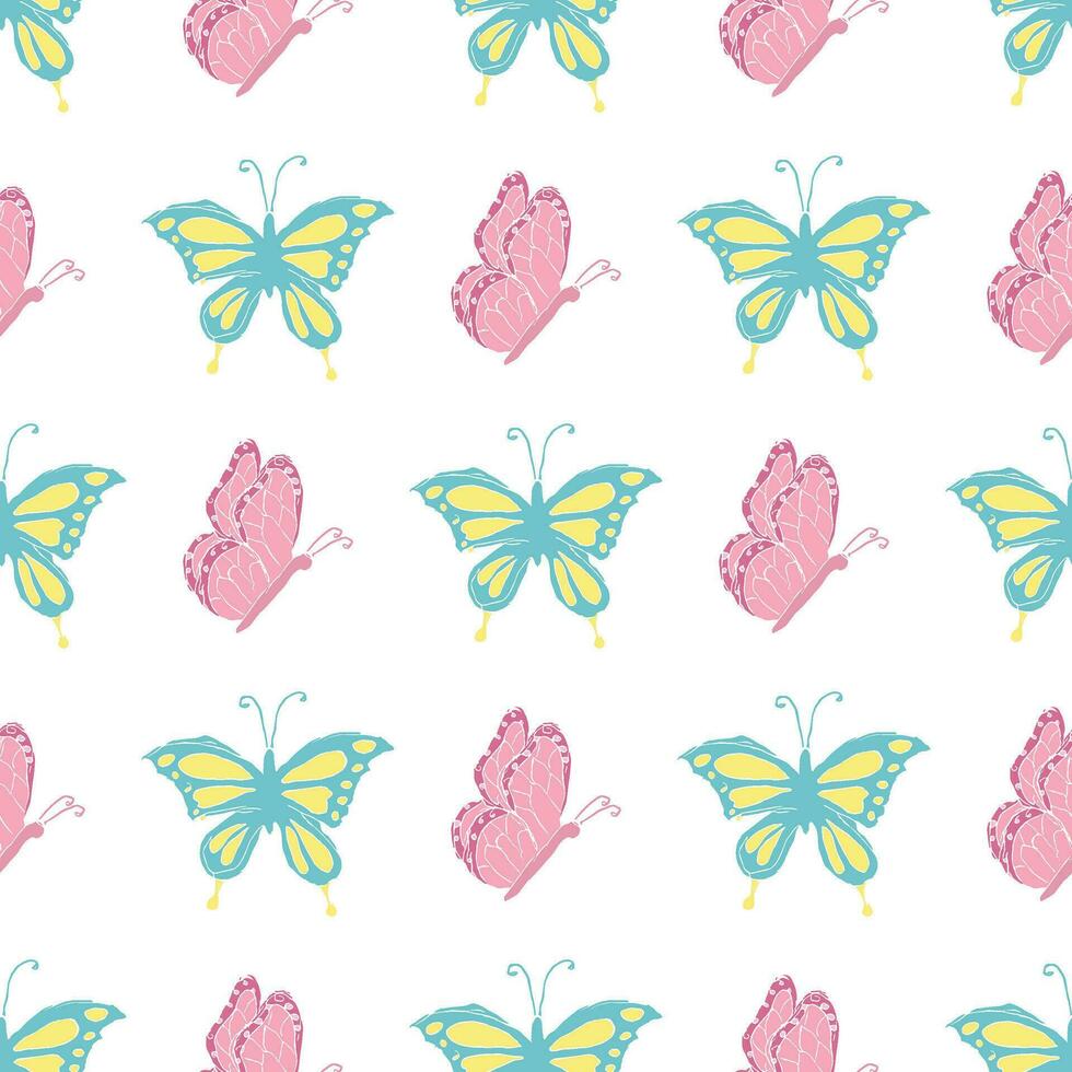 Seamless butterfly pattern. Drawn butterfly background vector