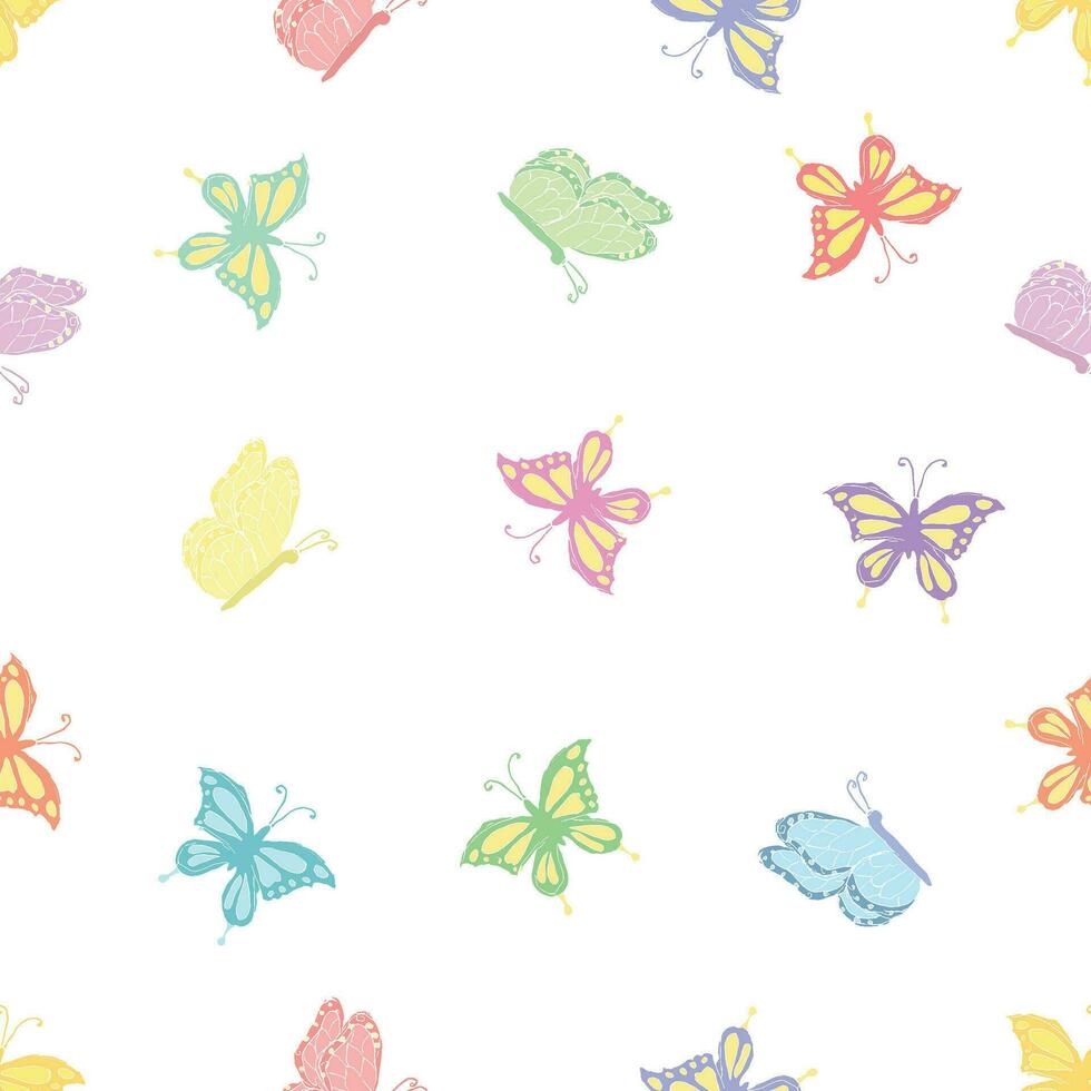 Seamless butterfly pattern. Drawn butterfly background vector