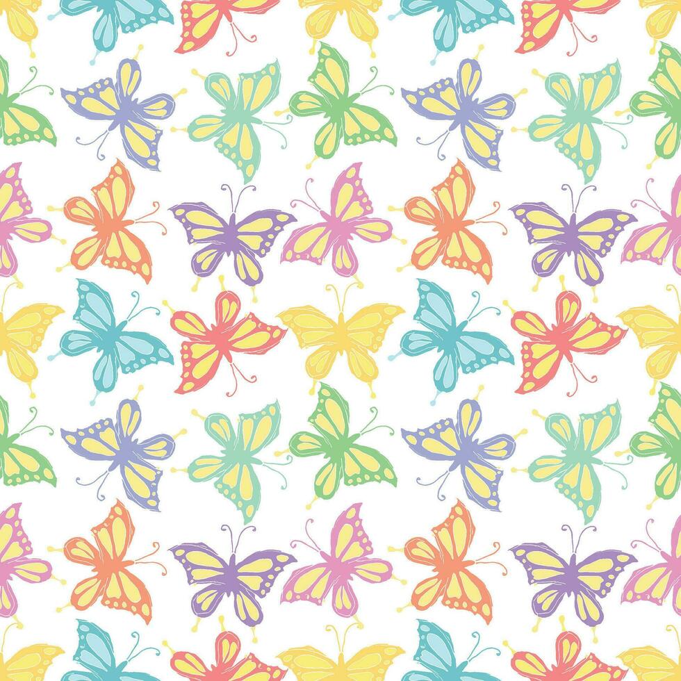 Seamless butterfly pattern. Drawn butterfly background vector